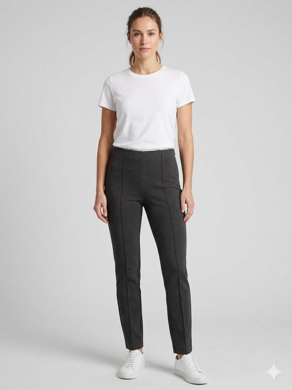 Chico's Juliet Trim Detail Ponte So Slimming Pant S 1/M/8 Heather Charcoal Grey